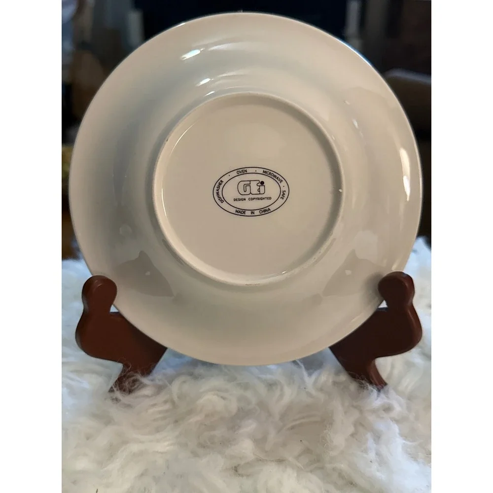 GTI Christmas Tree Rimmed Cereal Bowl Holly Berry Embossed 7.5 Inch White Green